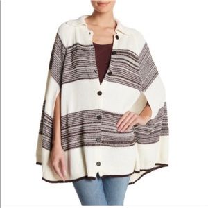 Michael Stars Collar Cape Knit Poncho in Striped Color Block
